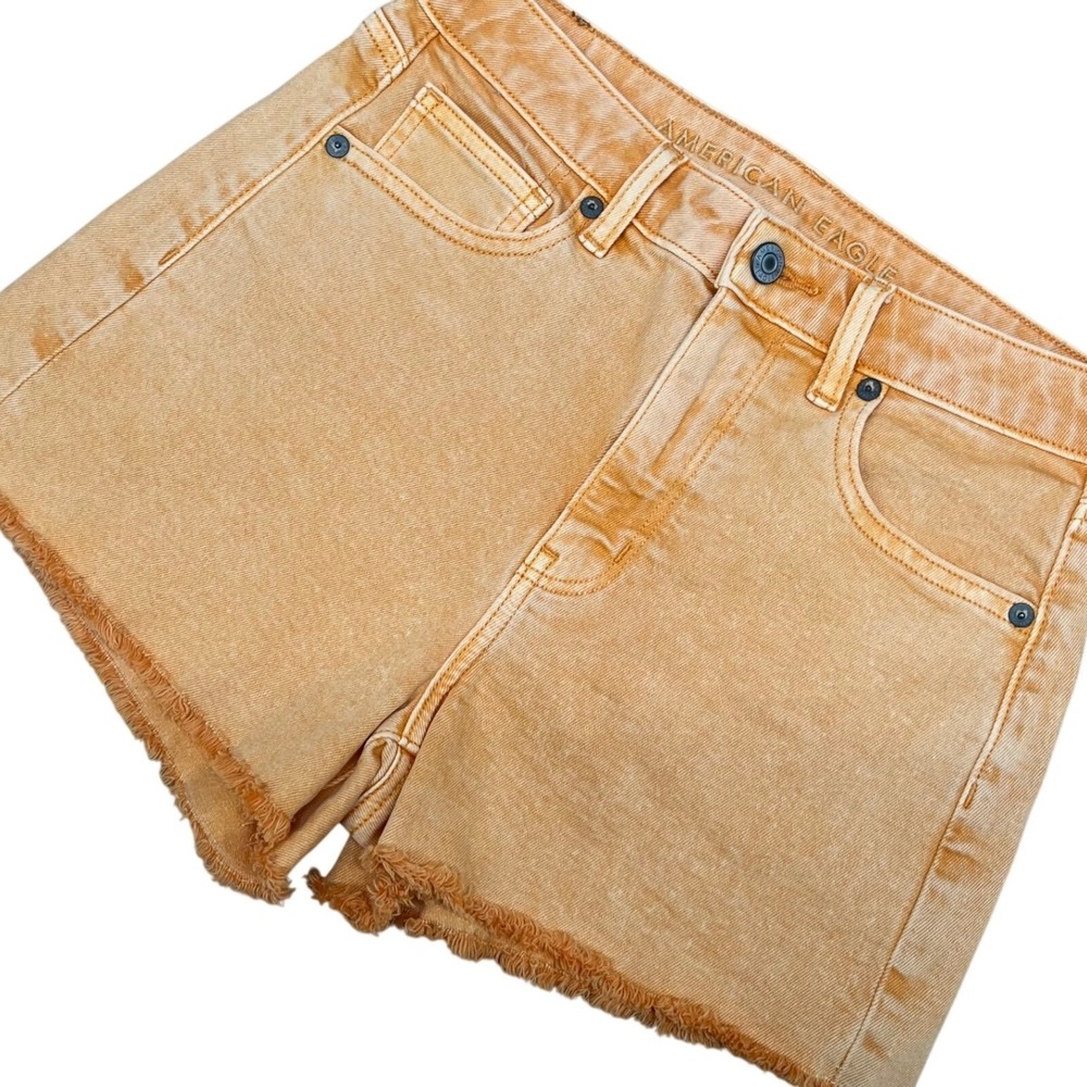 American Eagle Denim Shorts Womens size 2 Orange Excellent High Waisted Raw Hem - Picture 2 of 10